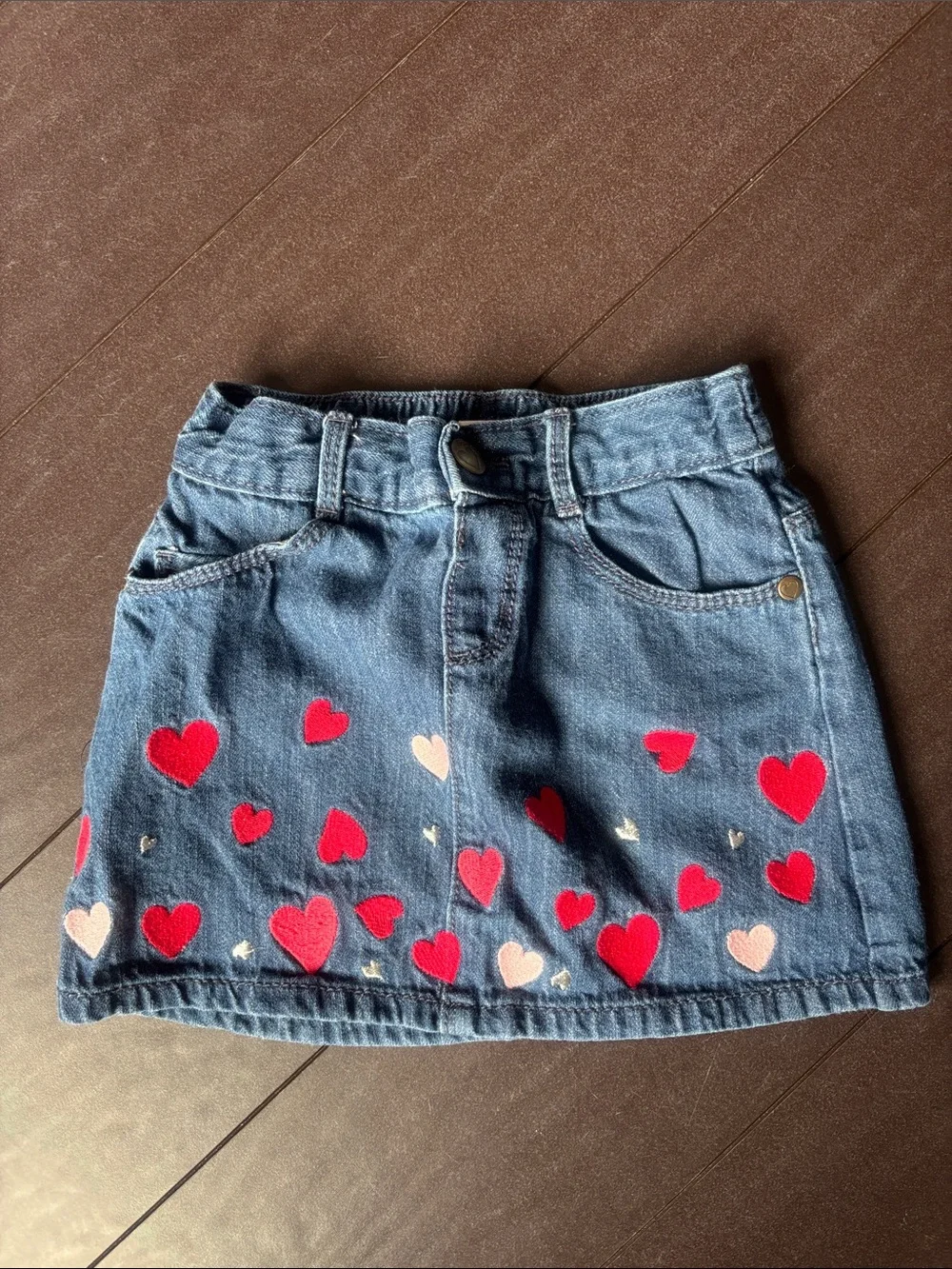 Gymboree Blue Denim Skirt with Red & Pink Hearts